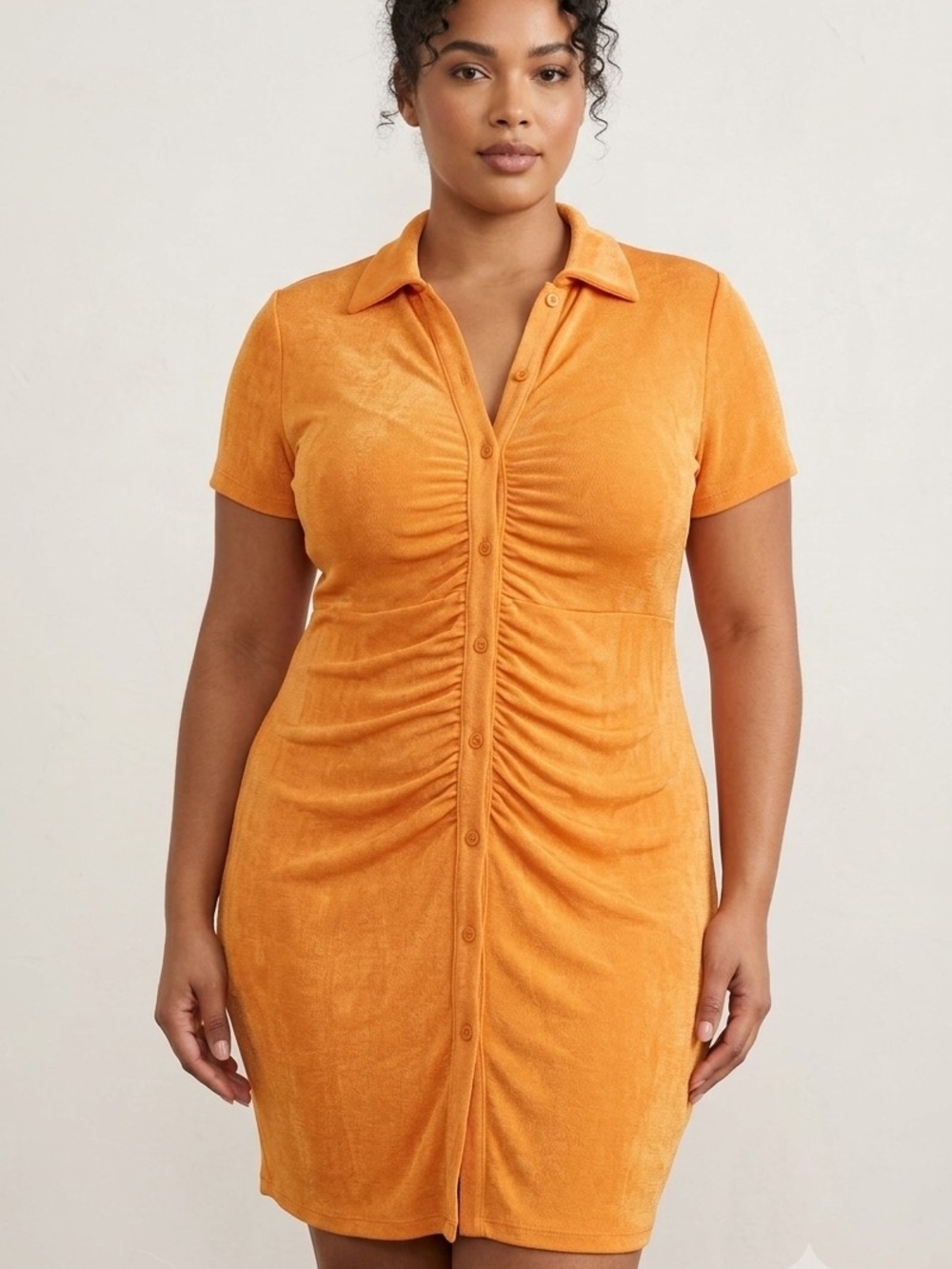 rue21 Plus Orange Slinky Ruched Button Front Collared Dress Size 2X NWT